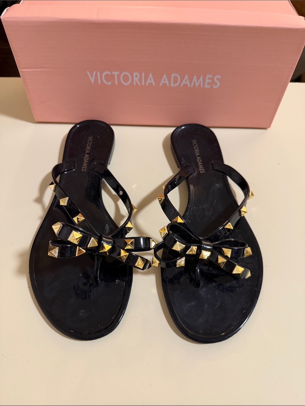 Victoria Adames Black Studded Bow Jelly Sandals